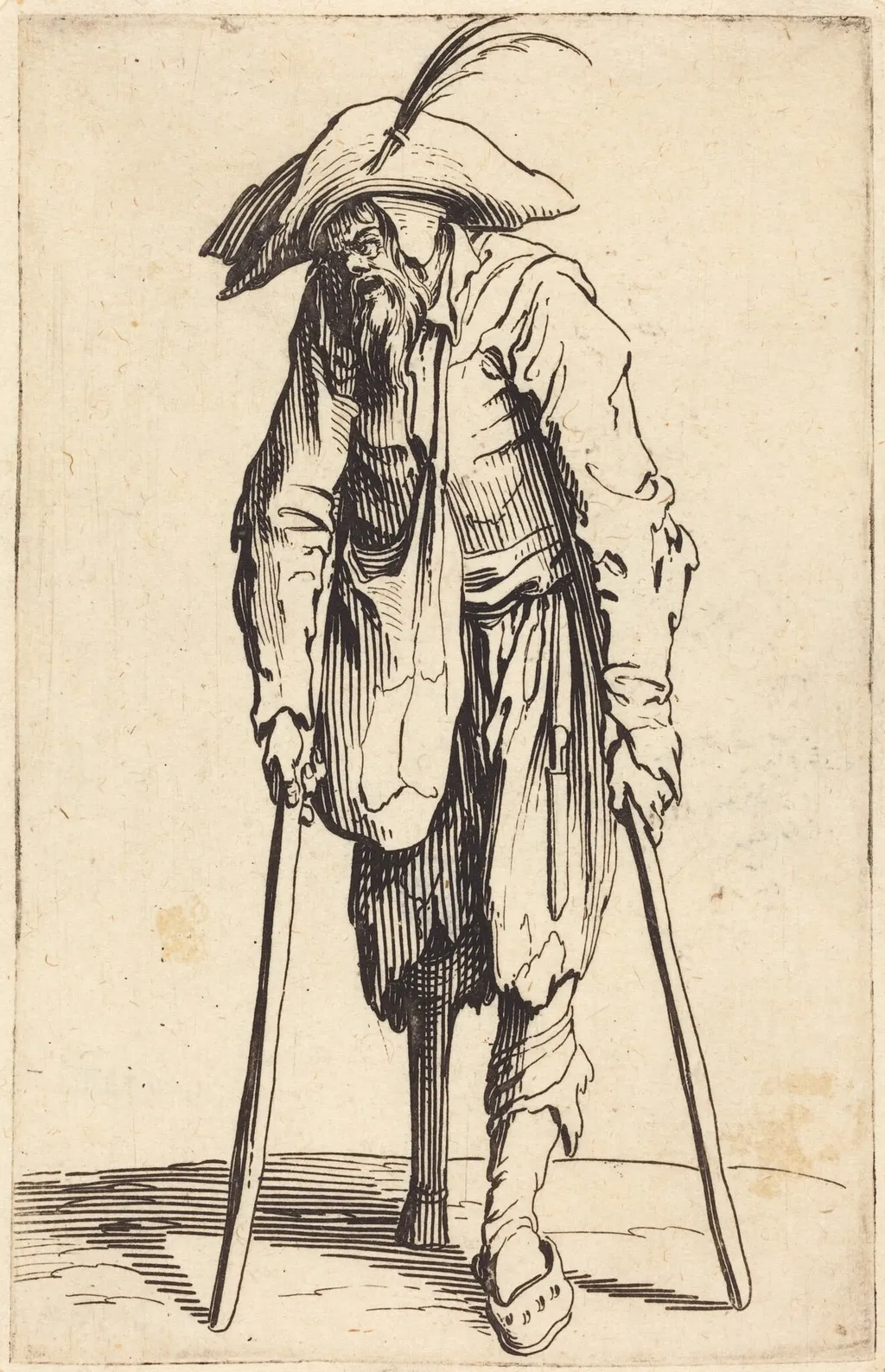 Beggar with Wooden Leg, by Jacques Callot, ink, 1622