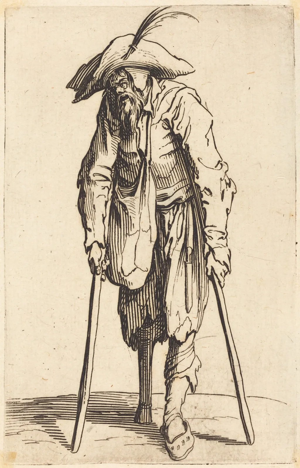 Beggar with Wooden Leg, by Jacques Callot, ink, 1622