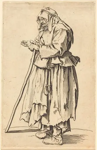 Beggar Woman Receiving Charity, by Jacques Callot