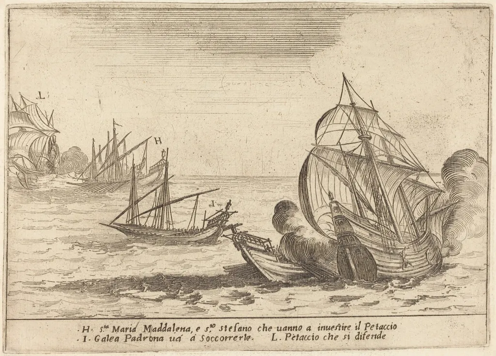 Boarding of the Petaccio, by Jacques Callot, ink, 1617