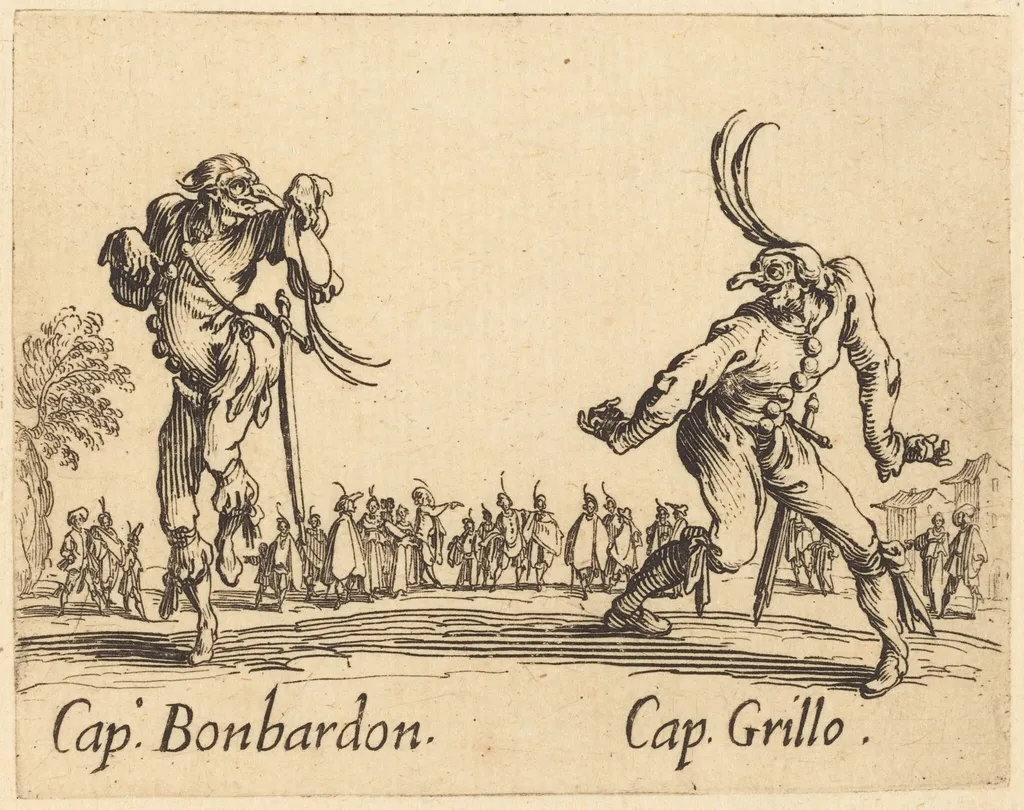 Cap. Bonbardon and Cap. Grillo, by Jacques Callot, ink, 1622