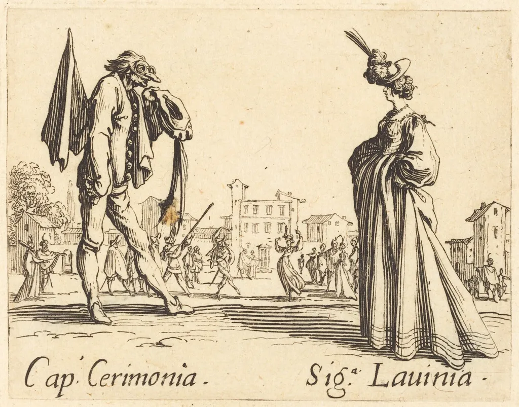 Cap. Cerimonia and Siga. Lavinia, by Jacques Callot, ink, 1622