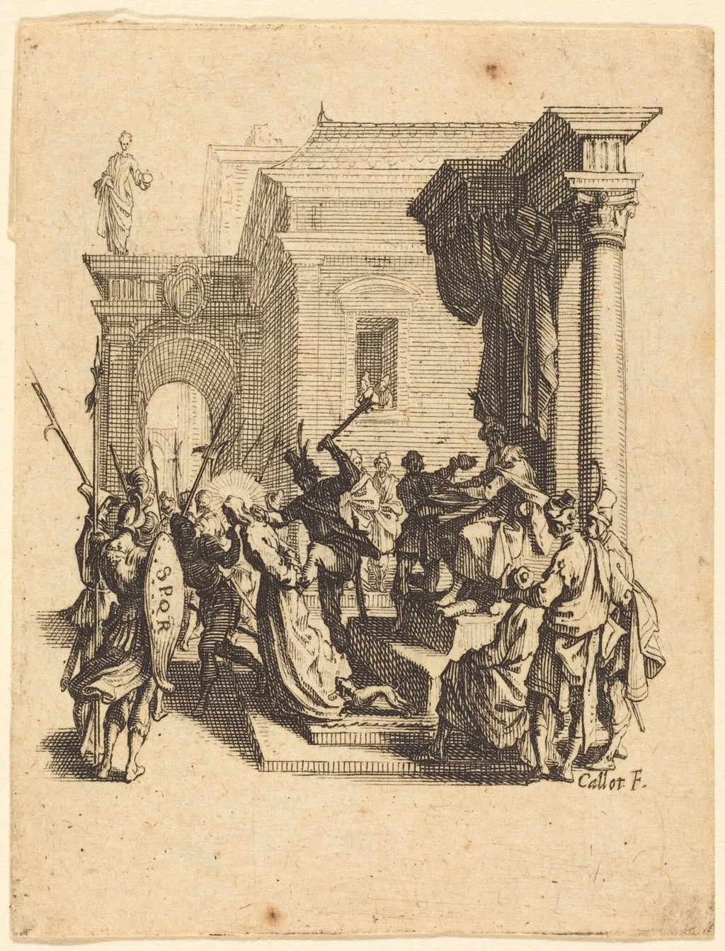 Christ Condemned to Death by Pilate, by Jacques Callot, ink, 1624