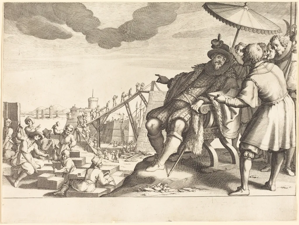Construction and Fortification of the Port of Livorno, by Jacques Callot, ink, 1614