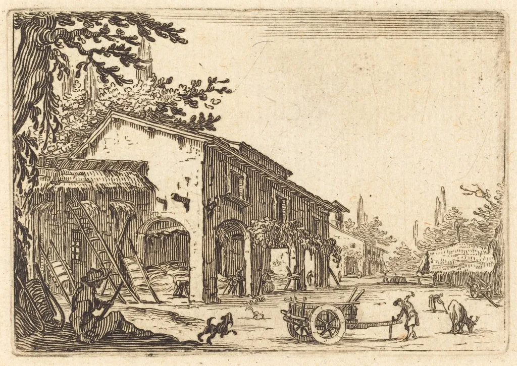 Courtyard of a Farm, by Jacques Callot, ink, 1622