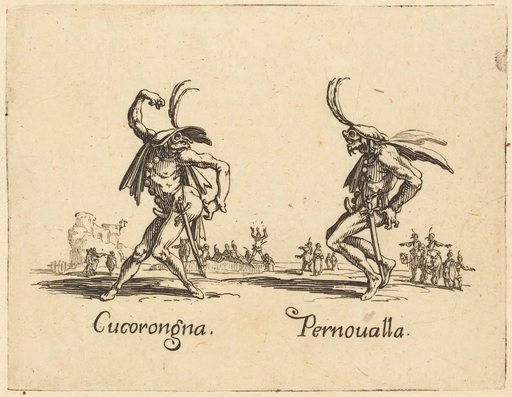 Cucorongna and Pernoualla, by Jacques Callot, ink, 1622