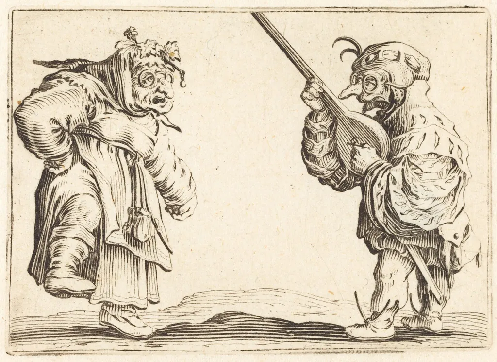 Dancers with Lute, by Jacques Callot, ink, 1622