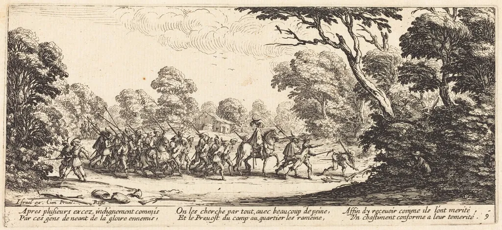 Discovery of the Criminal Soldiers, by Jacques Callot, ink, 1633