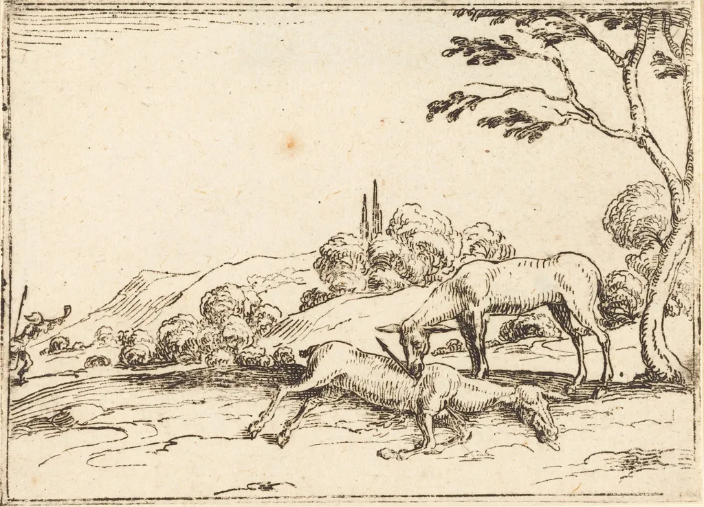 Doe Mourning her Foal, by Jacques Callot, ink, 1628