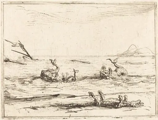 Dolphins and Crocodile, by Jacques Callot