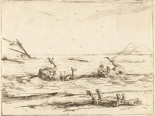Dolphins and Crocodile, by Jacques Callot