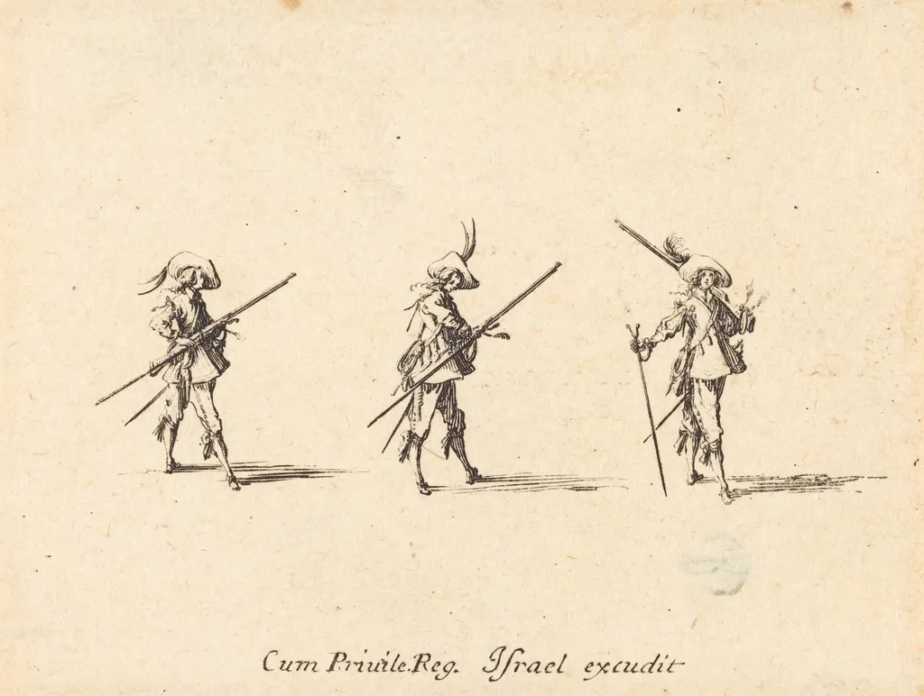 Drill with the Musket, by Jacques Callot, ink, 1634