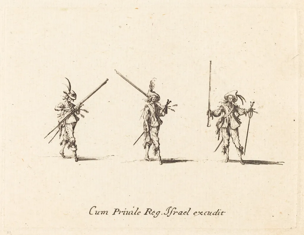 Drill with the Musket, by Jacques Callot, ink, 1634