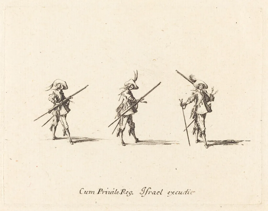 Drill with the Musket, by Jacques Callot, ink, 1634