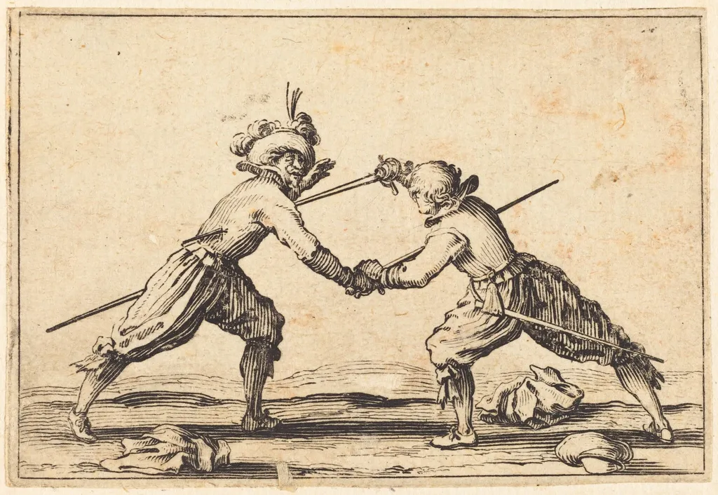 Duel with Swords, by Jacques Callot, ink, 1622