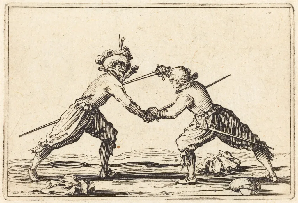 Duel with Swords, by Jacques Callot, ink, 1622