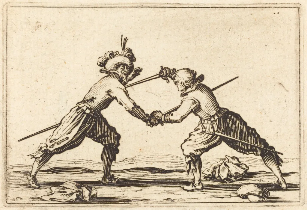 Duel with Swords, by Jacques Callot, ink, 1622