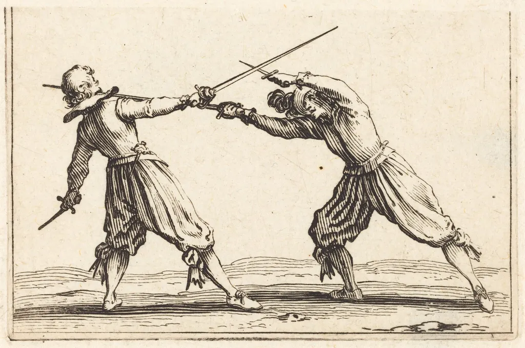 Duel with Swords and Daggers, by Jacques Callot, ink, 1622