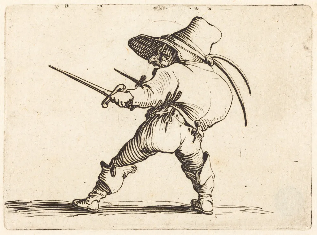 Duellist with Sword and Dagger, by Jacques Callot, ink, 1622