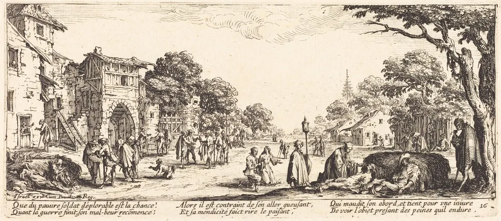 Dying Soldiers by the Roadside, by Jacques Callot, ink, 1633