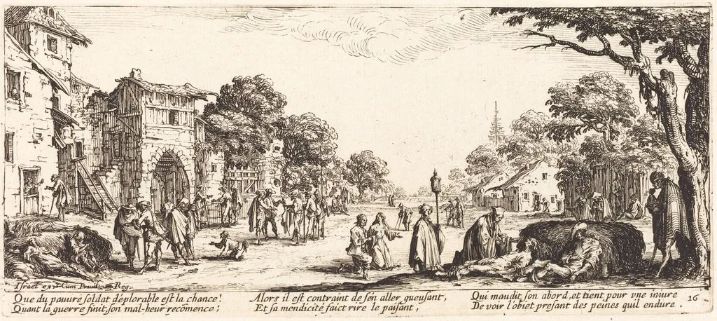 Dying Soldiers by the Roadside, by Jacques Callot, ink, 1633