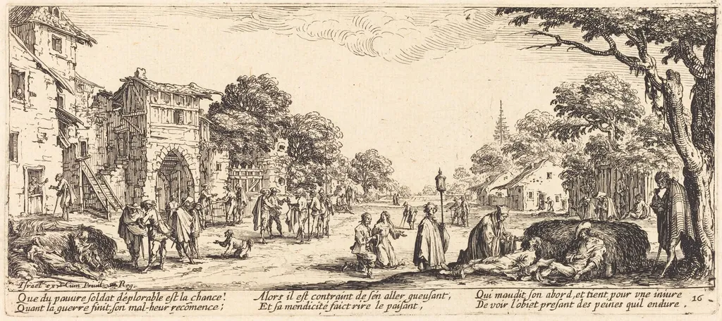 Dying Soldiers by the Roadside, by Jacques Callot, ink, 1633