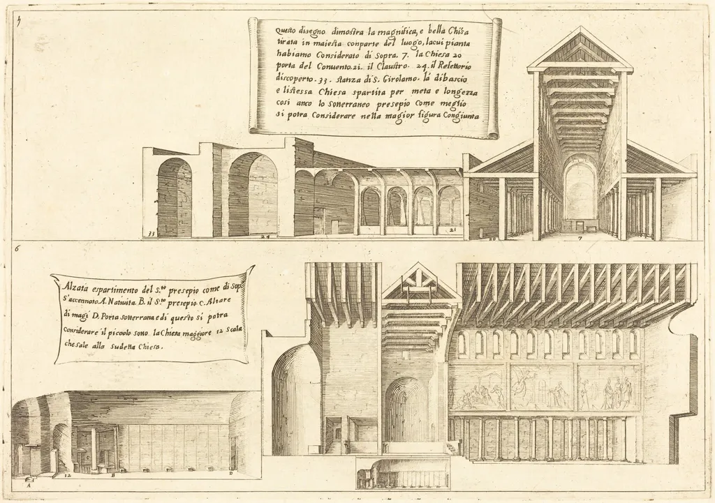 Elevation of Churches including the Holy Manger, by Jacques Callot, ink, 1619