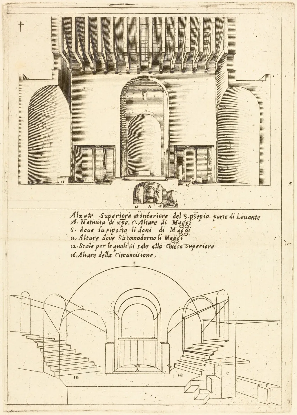Elevation of the Church of the Holy Manger, by Jacques Callot, ink, 1619