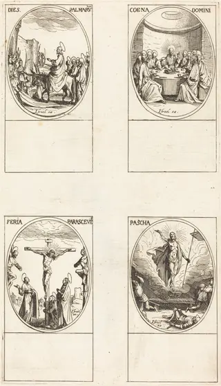 Entry into Jerusalem; Last Supper; Crucifixion; Resurrection, by Jacques Callot, 1634