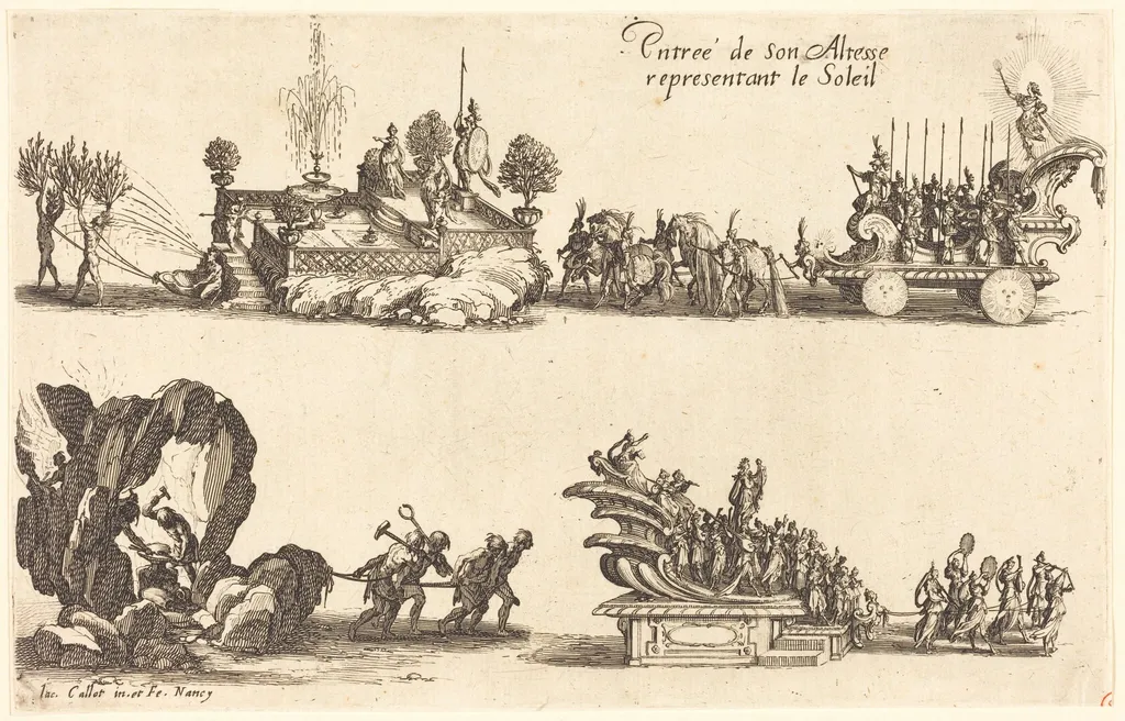 Entry of His Highness, Representing the Sun, by Jacques Callot, ink, 1627