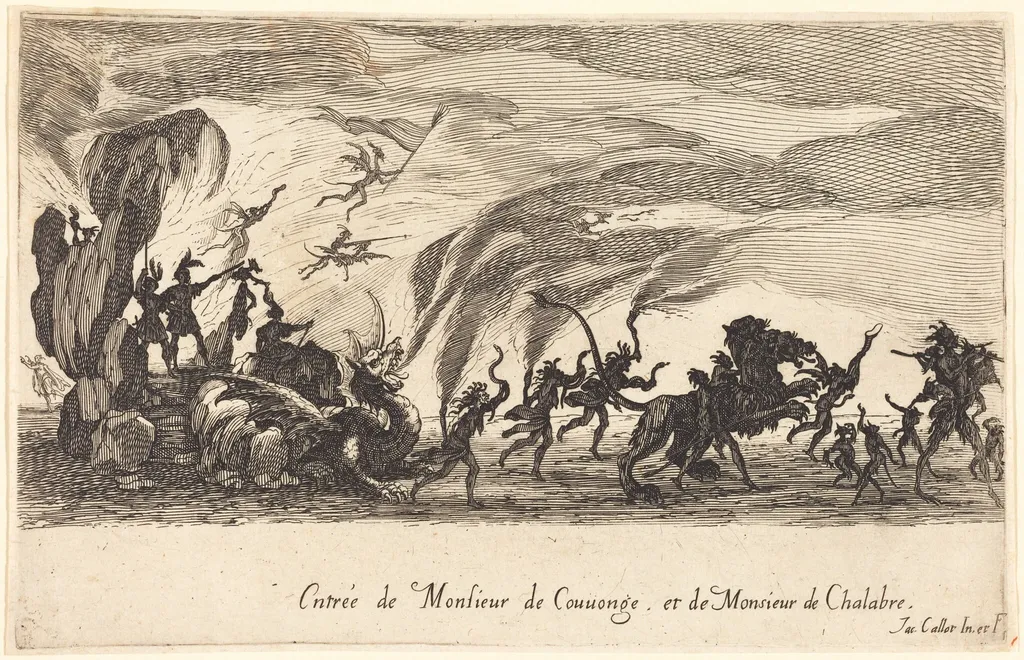 Entry of M. de Couvonge and M. de Chalabre, by Jacques Callot, ink, 1627