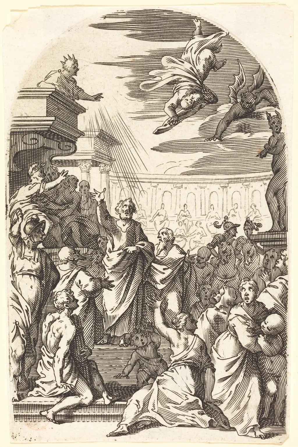 Fall of Simon the Magician, by Jacques Callot, ink, 1610
