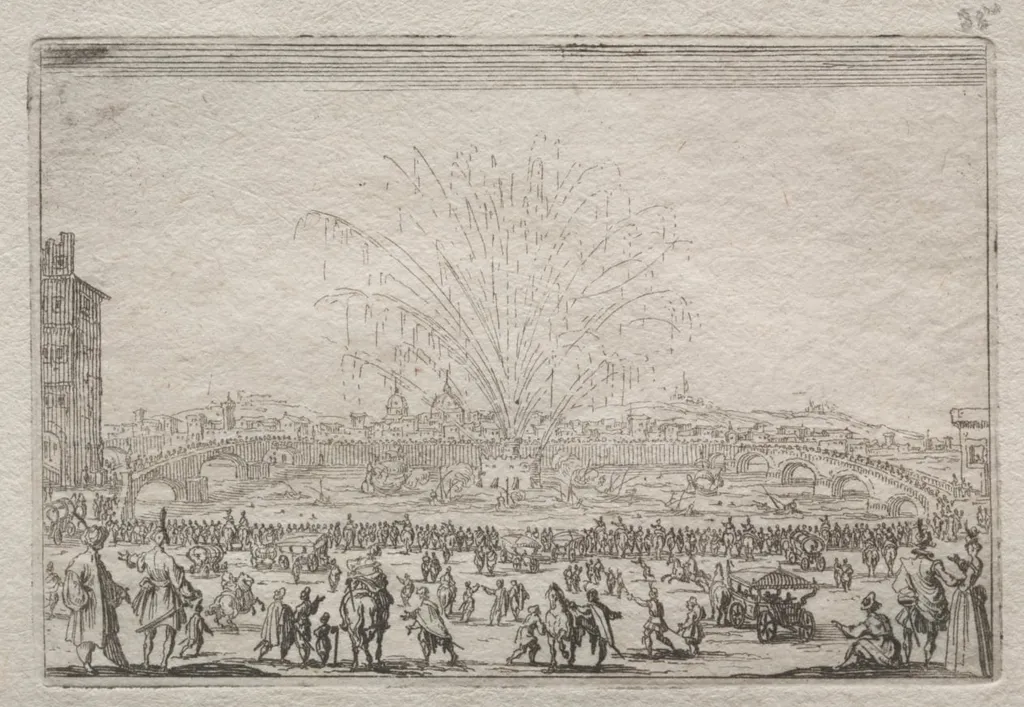 Fireworks on the Arno, by Jacques Callot, 1622