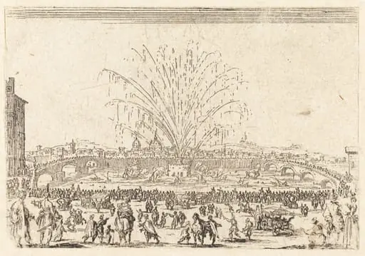 Fireworks on the Arno, Florence, by Jacques Callot