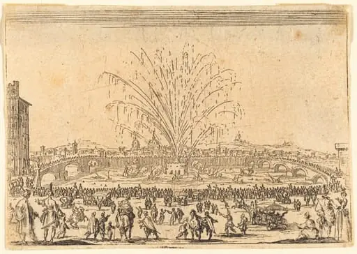 Fireworks on the Arno, Florence, by Jacques Callot