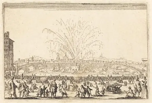 Fireworks on the Arno, Florence, by Jacques Callot