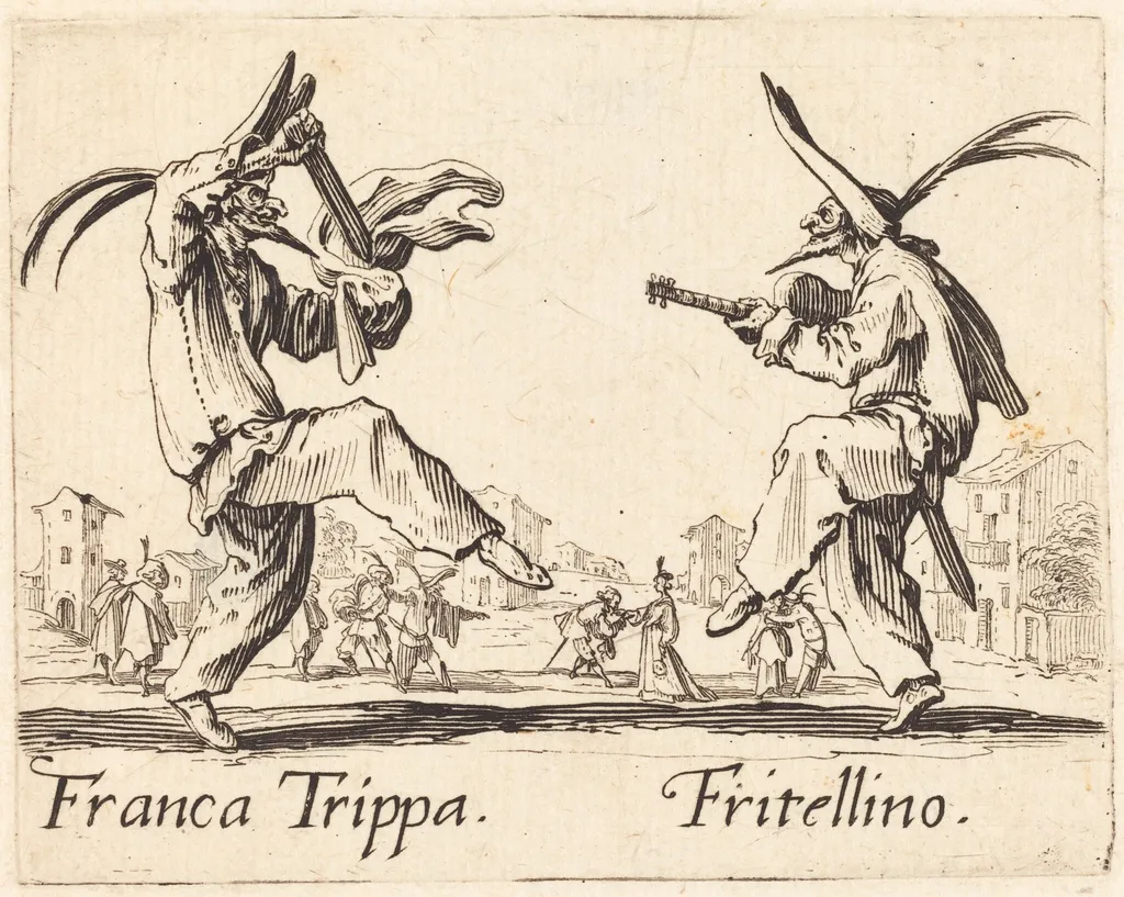 Franca Trippa and Fritellino, by Jacques Callot, ink, 1622