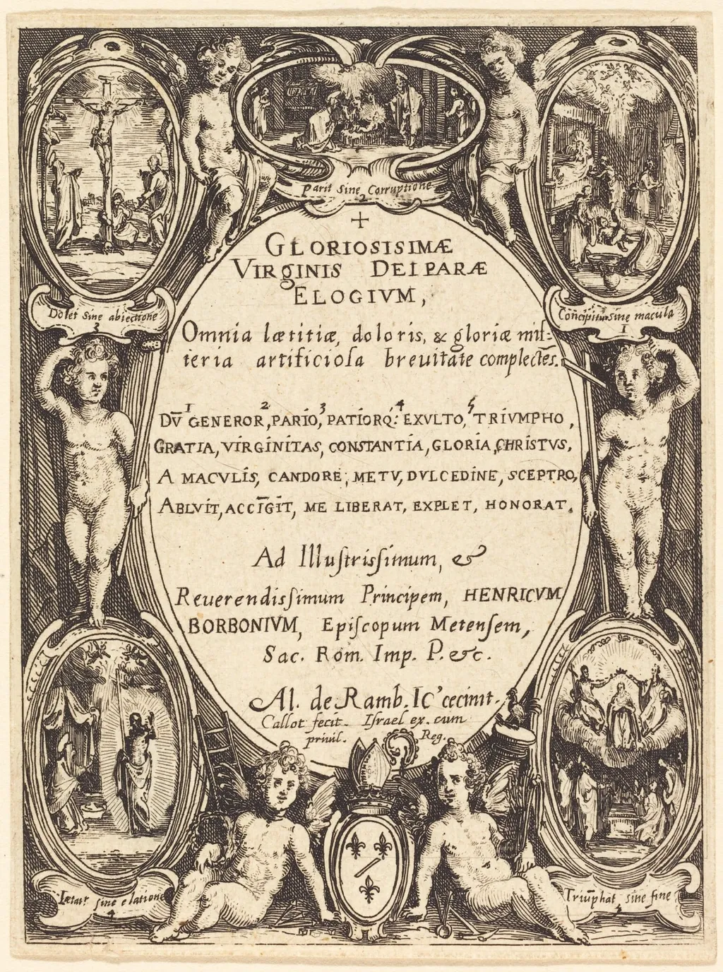 Frontispiece for "Gloriosissimae", by Jacques Callot, ink, 1614