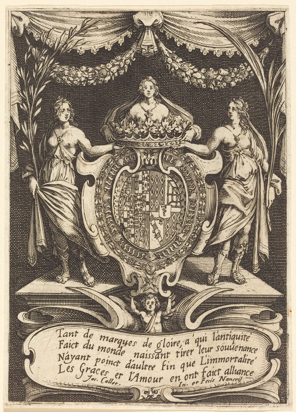 Frontispiece for "The Combat at the Barrier", by Jacques Callot, ink, 1627