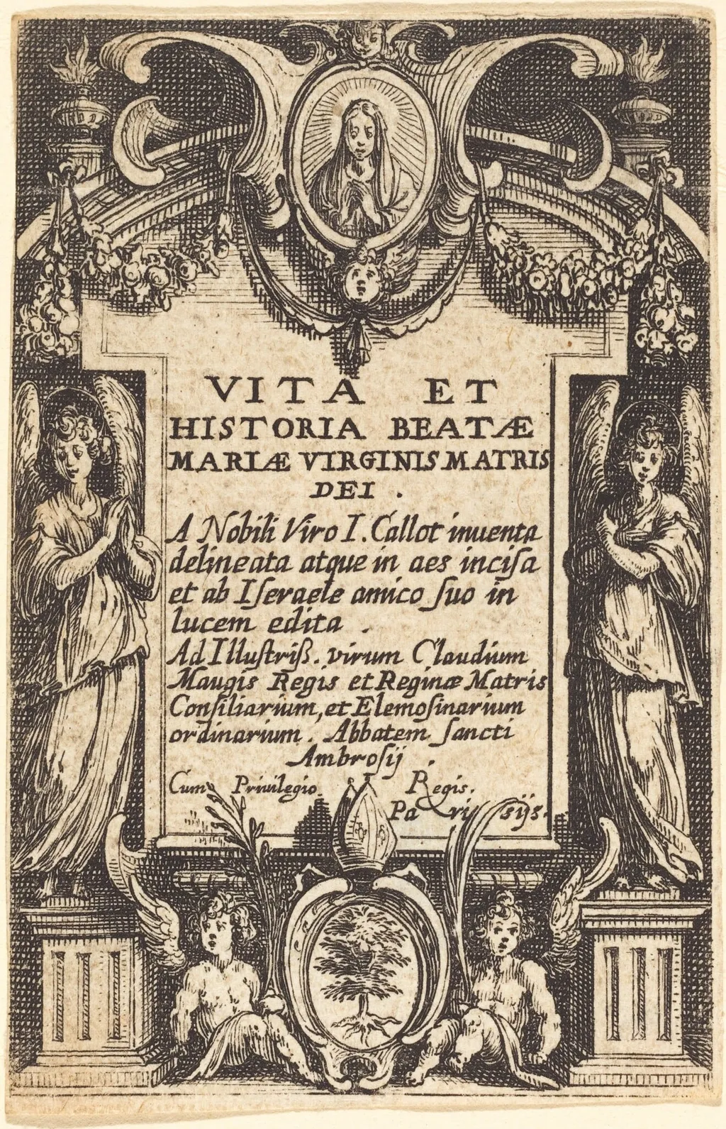 Frontispiece for "The Life of the Virgin", by Jacques Callot, ink, 1634