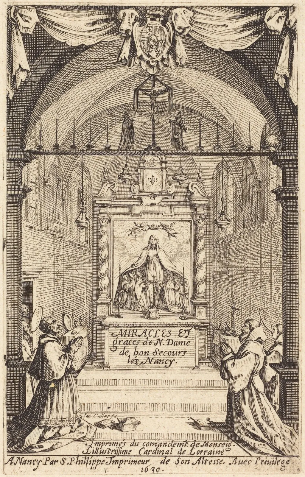 Frontispiece for the Miracles and Graces of Our Lady of "Bon-Secours-les-Nancy", by Jacques Callot, ink, 1630