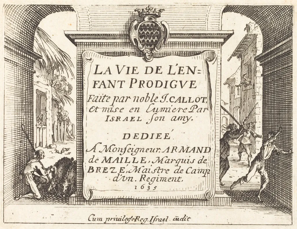 Frontispiece for "The Prodigal Son", by Jacques Callot, ink, 1635