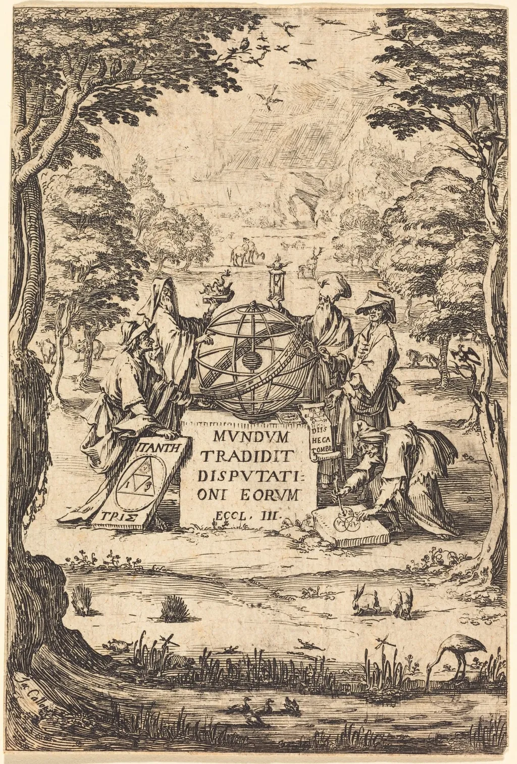 Frontispiece for the Sacred Cosmologia (Title with Astrologers), by Jacques Callot, ink, 1630