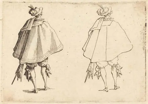 Gentleman in Large Mantle, Seen from Behind, by Jacques Callot