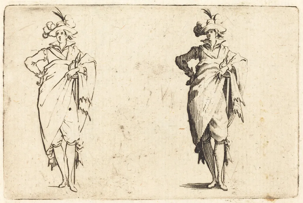 Gentleman Viewed from the Front with Hand on Hip, by Jacques Callot, ink, 1622