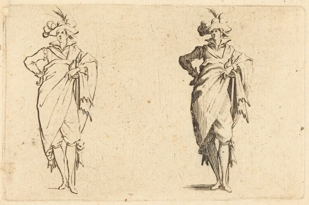 Gentleman Viewed from the Front with Hand on Hip, by Jacques Callot, ink, 1622