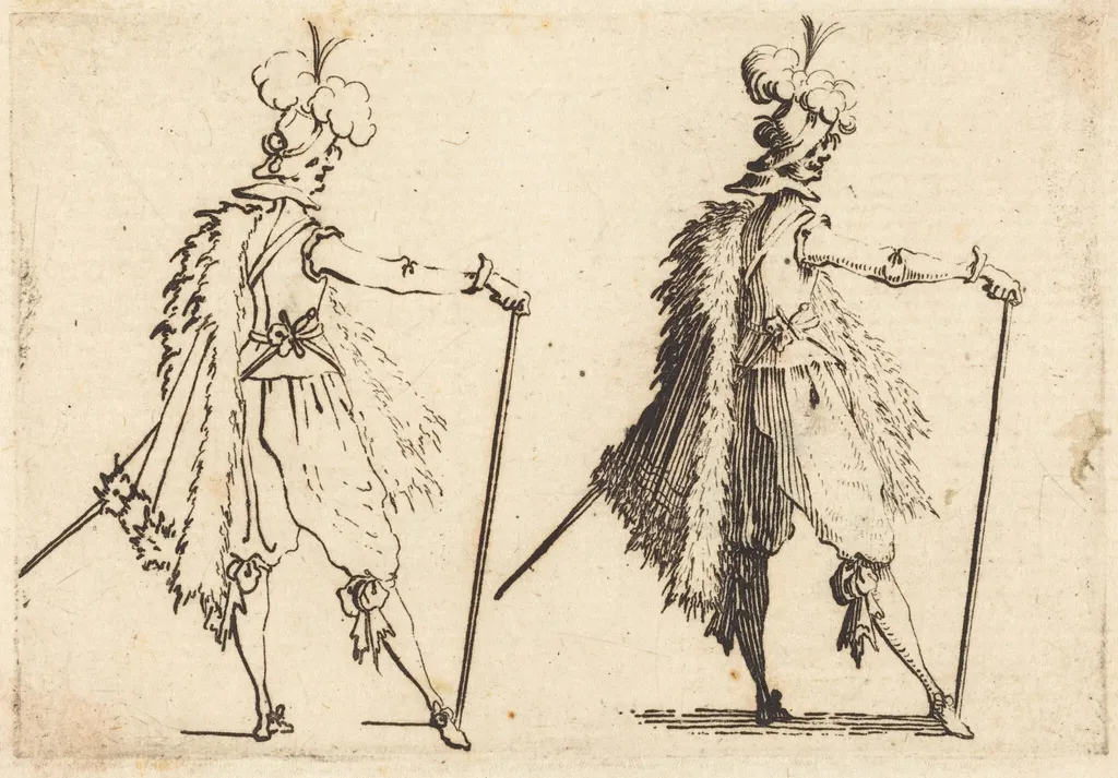Gentleman with Cane, by Jacques Callot, ink, 1617