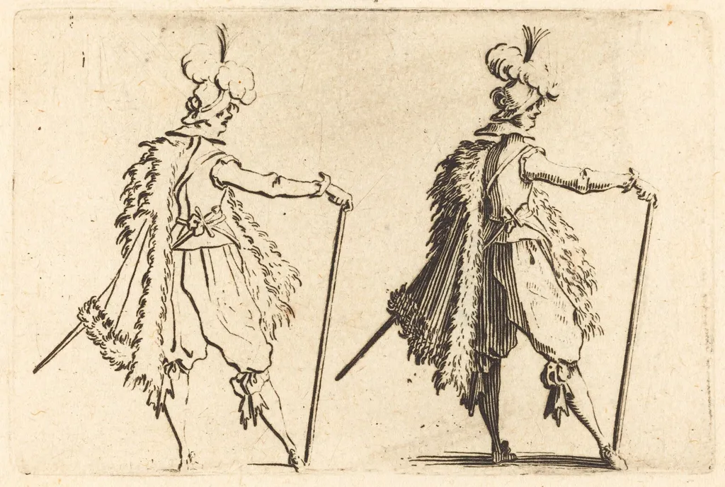 Gentleman with Cane, by Jacques Callot, ink, 1622