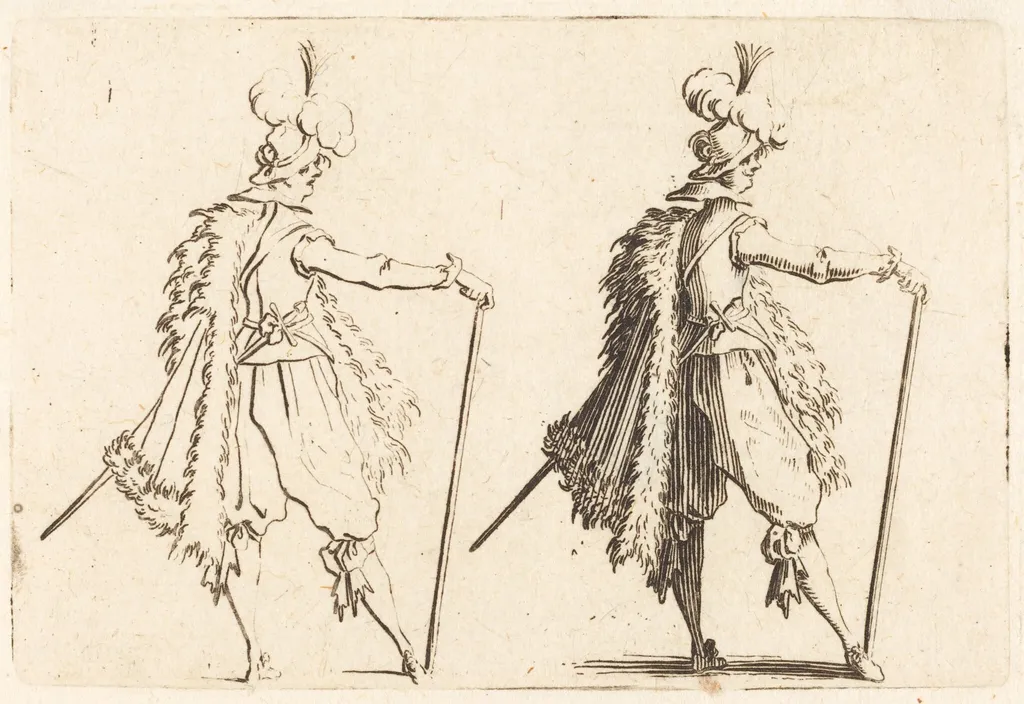 Gentleman with Cane, by Jacques Callot, ink, 1622
