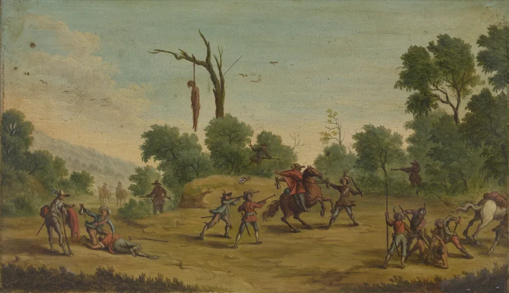 Horsemen Attacked by Robbers, by Jacques Callot, oil